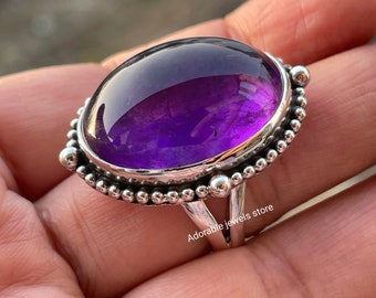 Bague améthyste ovale faite main : bijoux en argent sterling 925 avec pierre de naissance