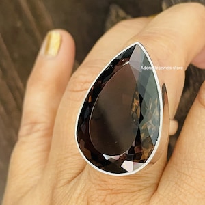Handmade Oval Smoky Quartz Ring: 925 Sterling Silver Statement Ring