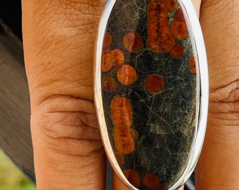 Peanut Obsidian Sterling Silver Ring: Long Oval Gemstone, Handmade