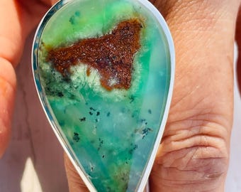 Bio Chrysoprase Sterling Silver Ring:Pear Gemstone,Seafoam Green