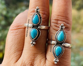 Handmade Sterling Silver Double Turquoise Ring: December Birthstone