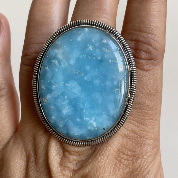 Hemimorphite ring,solid 925 sterling silver ring Handmade summer ring Natural Hemimorphite Large statement ring gift her