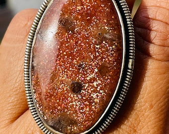 Sparkling Sunstone 925 sterling silver ring,natural Orange Sunstone For Women