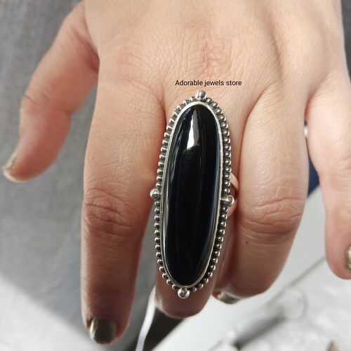 Black Onyx Stone Ring Sterling Silver Ring Natural Gemstone Etsy