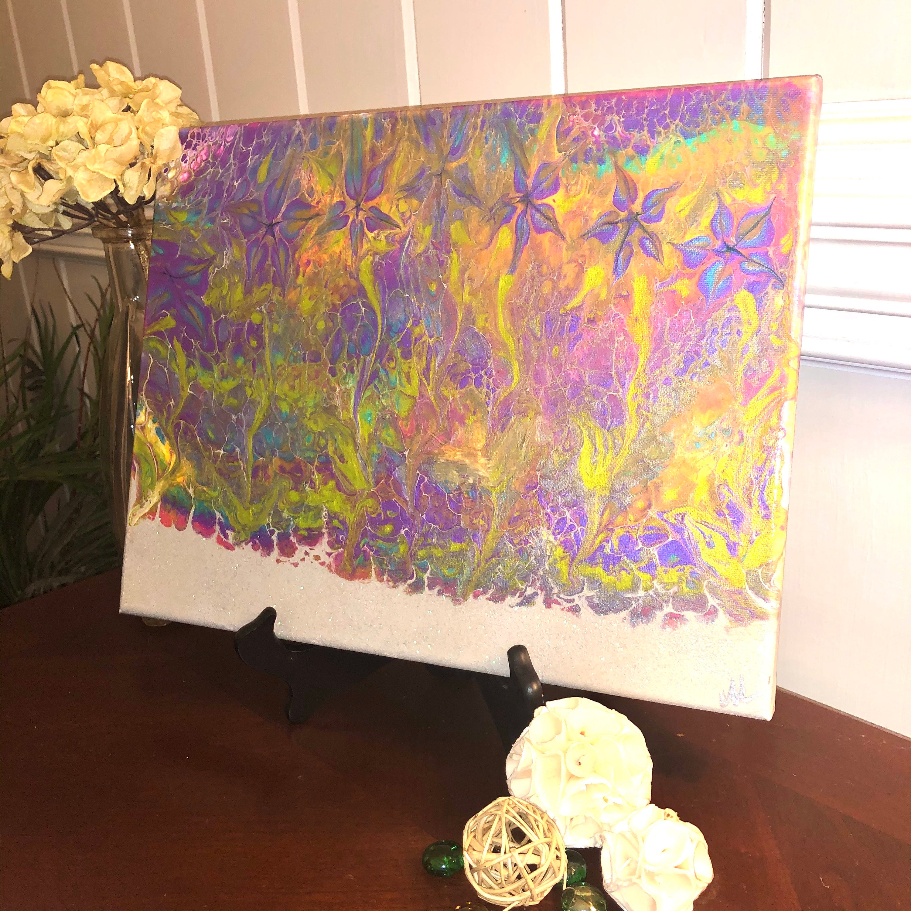 Iridescent Flowers Acrylic Painting Etsy