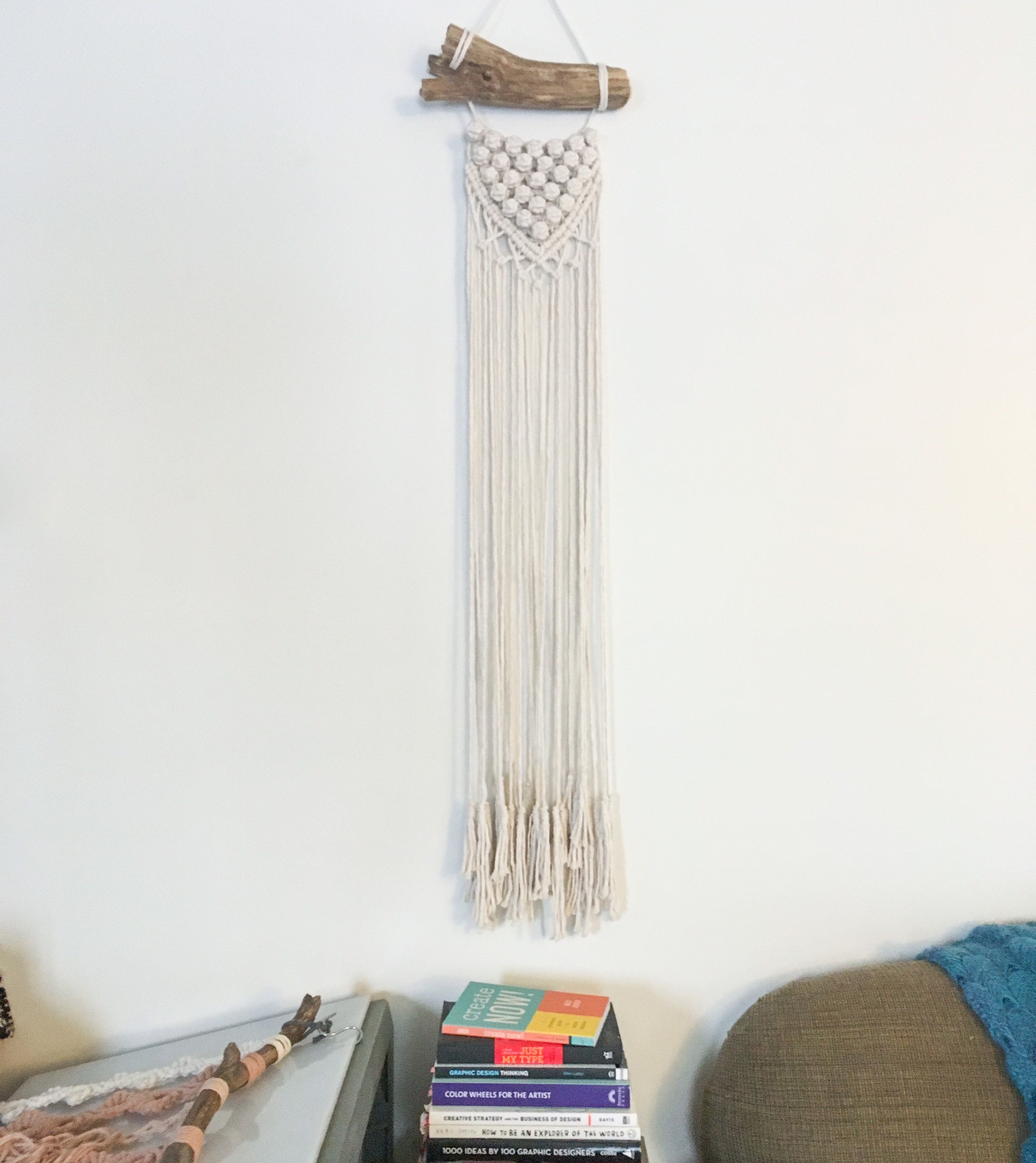 Macrame Wall Hanging Handmade Natural Cotton Cord on Natural 