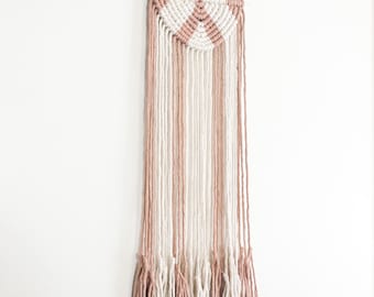 Halbkreis Wandbehang, handgemachte Makramee, Pfirsich gestreift Semi-Circle, Wand-Dekor, einzigartige Kunst