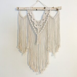 Natural Birch Wall Hanging, Handmade Macrame, Natural Cotton on Birch Log, Fiber Art, Wall Decor, Minimal Farmhouse Style