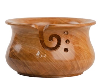 Crafted Wooden Weaving Thread Bowl With Carved Holes And Drills Holes Handmade Yarn Storage Bowl With Removable Lid luckything Wooden Yarn Bowl