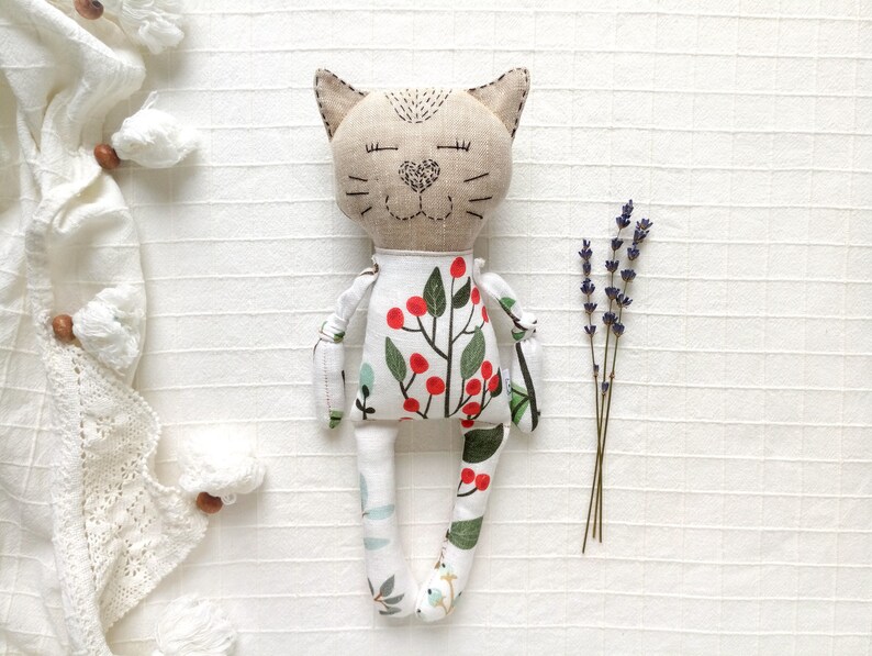 Fabric CAT DOLL Stuffed Animal Organic Linen Toy Cat Baby Etsy