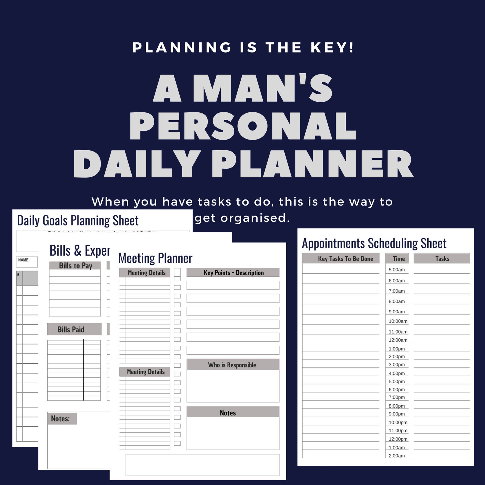 A MAN'S PERSONAL DAILY Planner Editable Printable Etsy