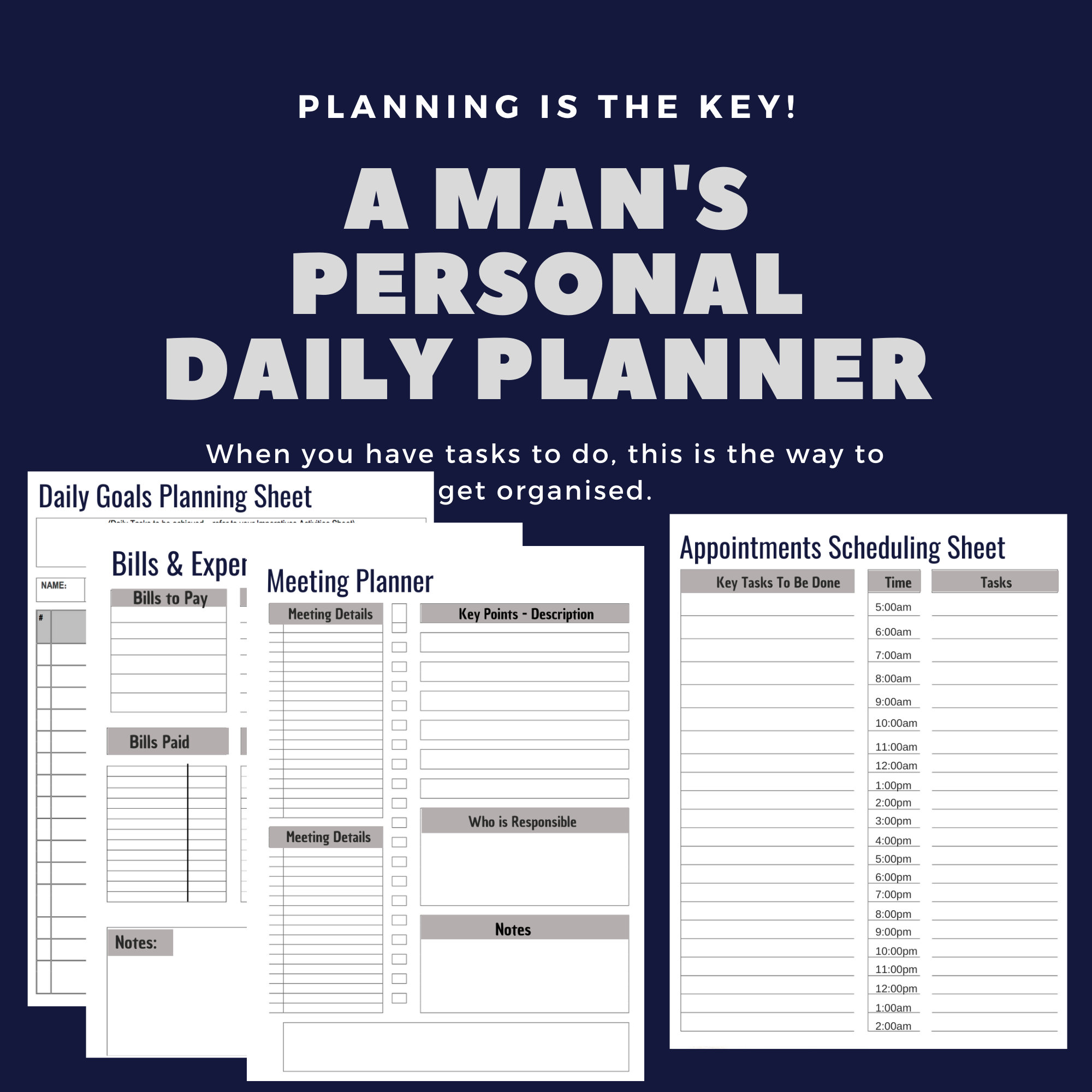 A MAN'S PERSONAL DAILY Planner Editable Printable Etsy
