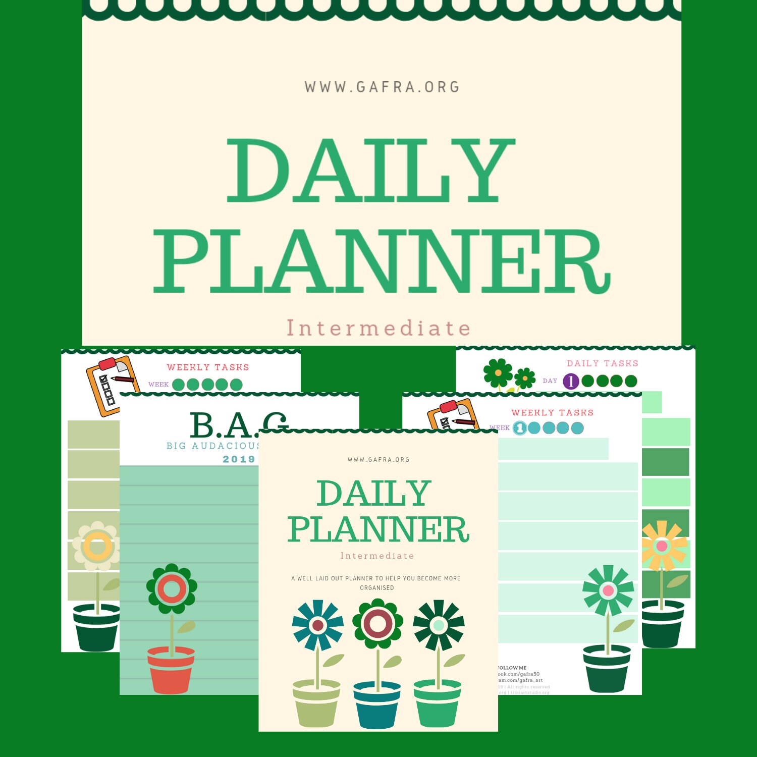 Green Daily Planner Intermediate Planner Digital Instant | Etsy