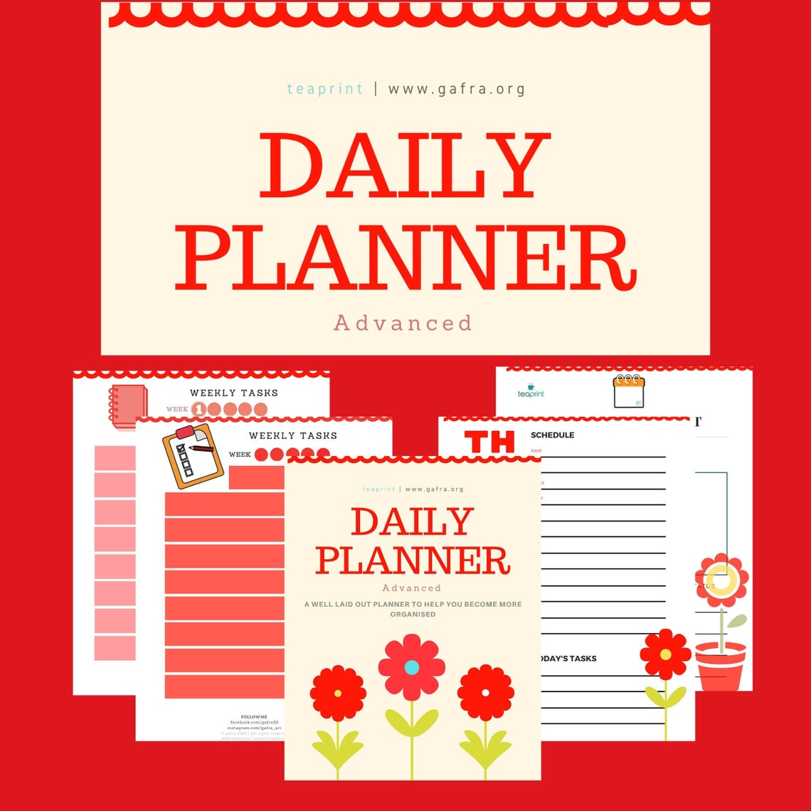 Red DAILY PLANNER Advanced Printable Digital Instant Etsy España