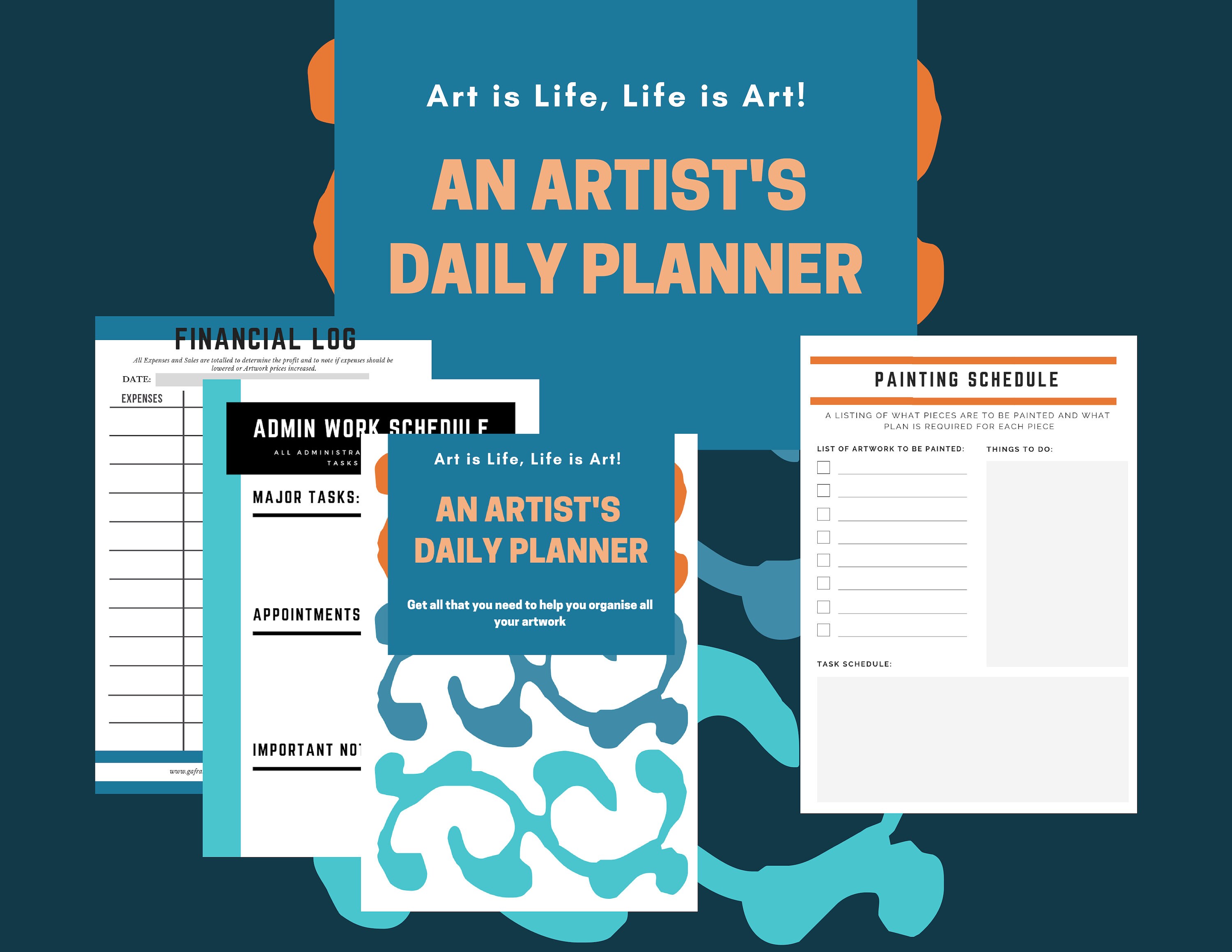 Artist Planner, Print, Instant Download, PDF, Free Wall Art Included, Sales Log Page, Painting