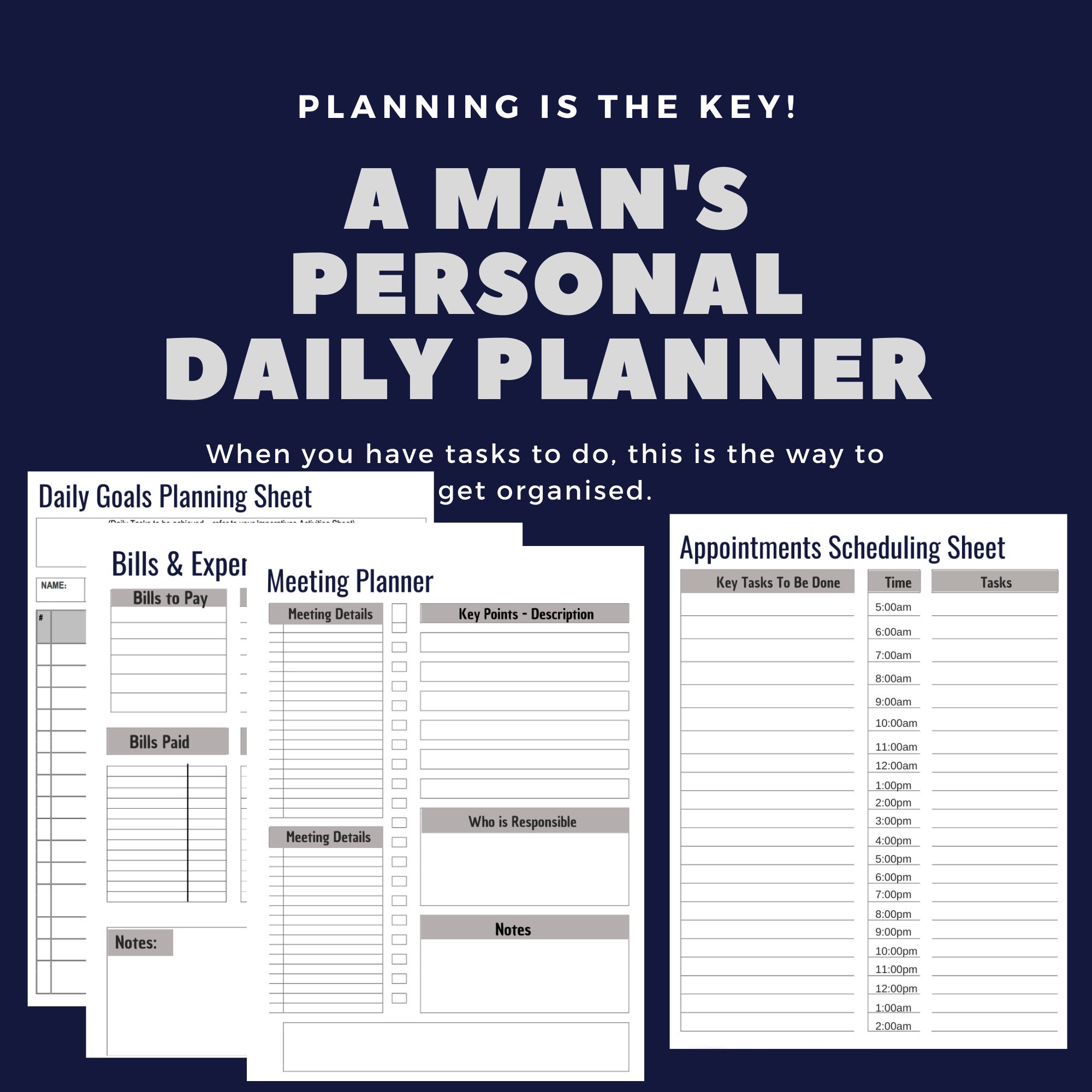 A MAN'S PERSONAL DAILY Planner Editable Printable - Etsy
