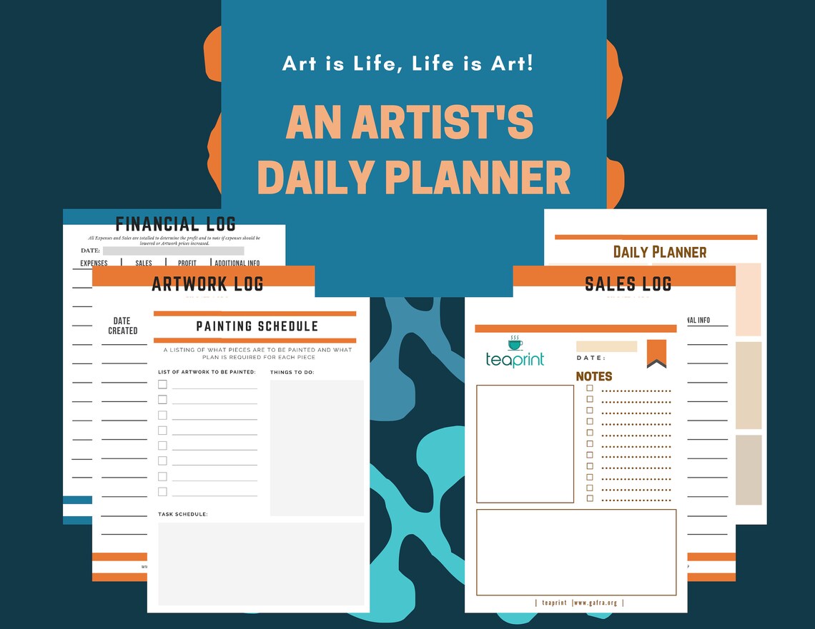 Artist Planner, Print, Instant Download, PDF, Free Wall Art Included