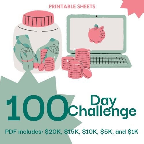 100 Day Challenge Printable, Money Saving Challenge, Savings Tracker ...
