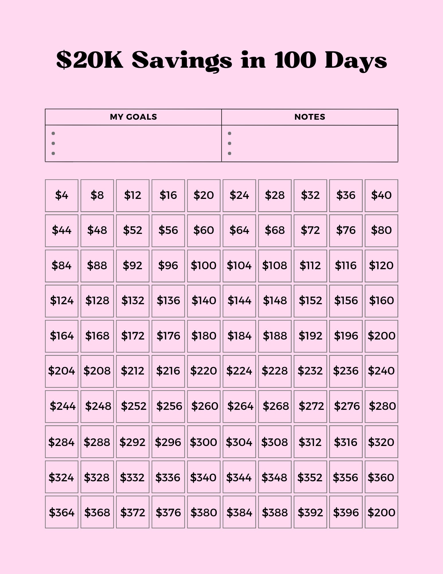 100 Day Challenge Printable, Money Saving Challenge, Savings Tracker
