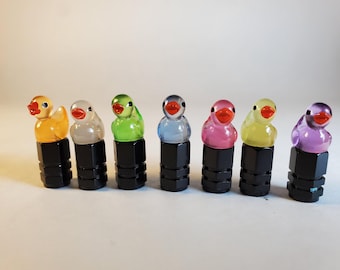 Little Glow in the Dark Ducky Tire Valve Caps. Pack of 4. Aluminum Schrader Valve Caps.