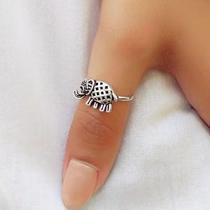 Verstellbarer Sterling Silber Elefant Ring: Glücksbringer