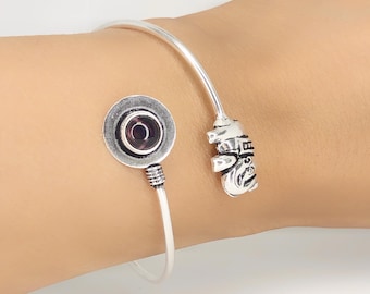 Oxidized Silver Elephant Cuff Bracelet, Boho Gemstone Charm
