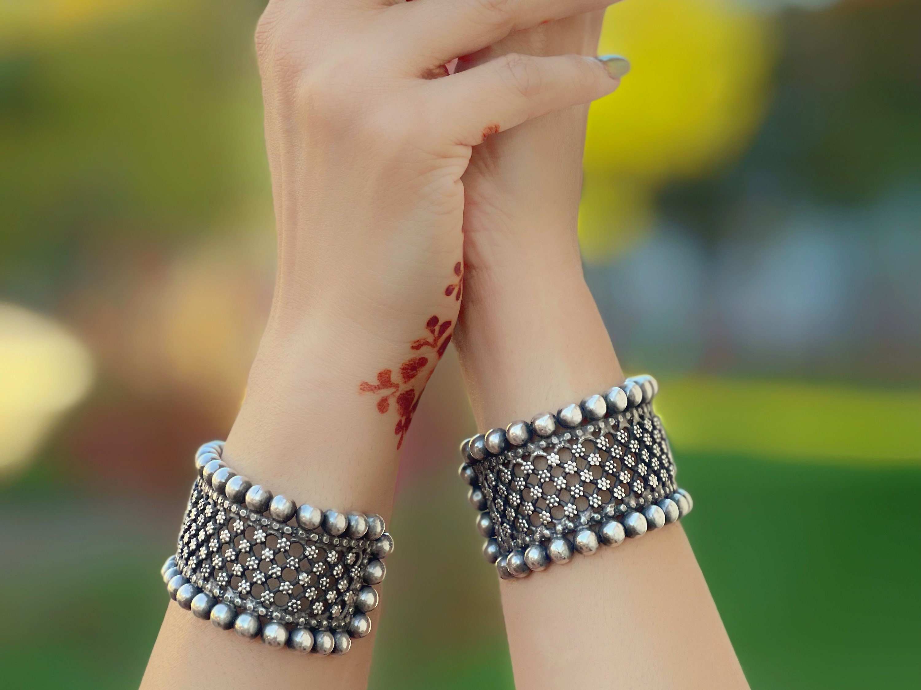 Sterling Silver Bangle Bracelet Indian Wedding Gift Boho Cuff