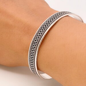 Trendy Gender Fluid Boho Sterling Silver Bracelet, Stackable Expandable Everyday Bracelet Bangle Kada, Adjustable Classy Cuff Bracelet Men
