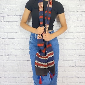 Pure Gajji Silk Hand Block Print Boho Scarf for Women, All season Scarf, 100% Silk Wrap Shawl, Mulberry Silk Long Tribal Scarf with Tassel,