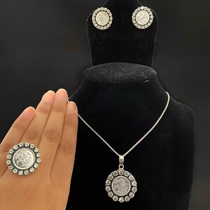 Handmade Sterling Silver Coin Jewelry Necklace For Women, Silver Coin, Jewelry Gift For Her, Coin Pendant & Earring, Adjustable Coin Ring