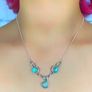 Sterling Silver Turquoise Necklace Gift For Her, December Birthstone Necklace, Dainty Turquoise Earring, Silver Chain Necklace