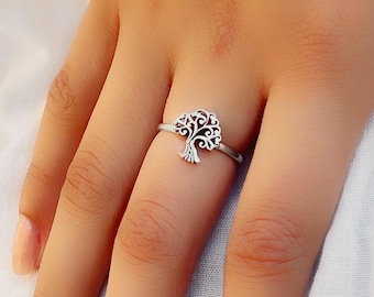 Delicate Tree of Life Sterling Silver Adjustable Ring