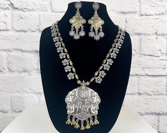 Geoxideerde zilveren gouden kettingset, Indiase tempelsieraden