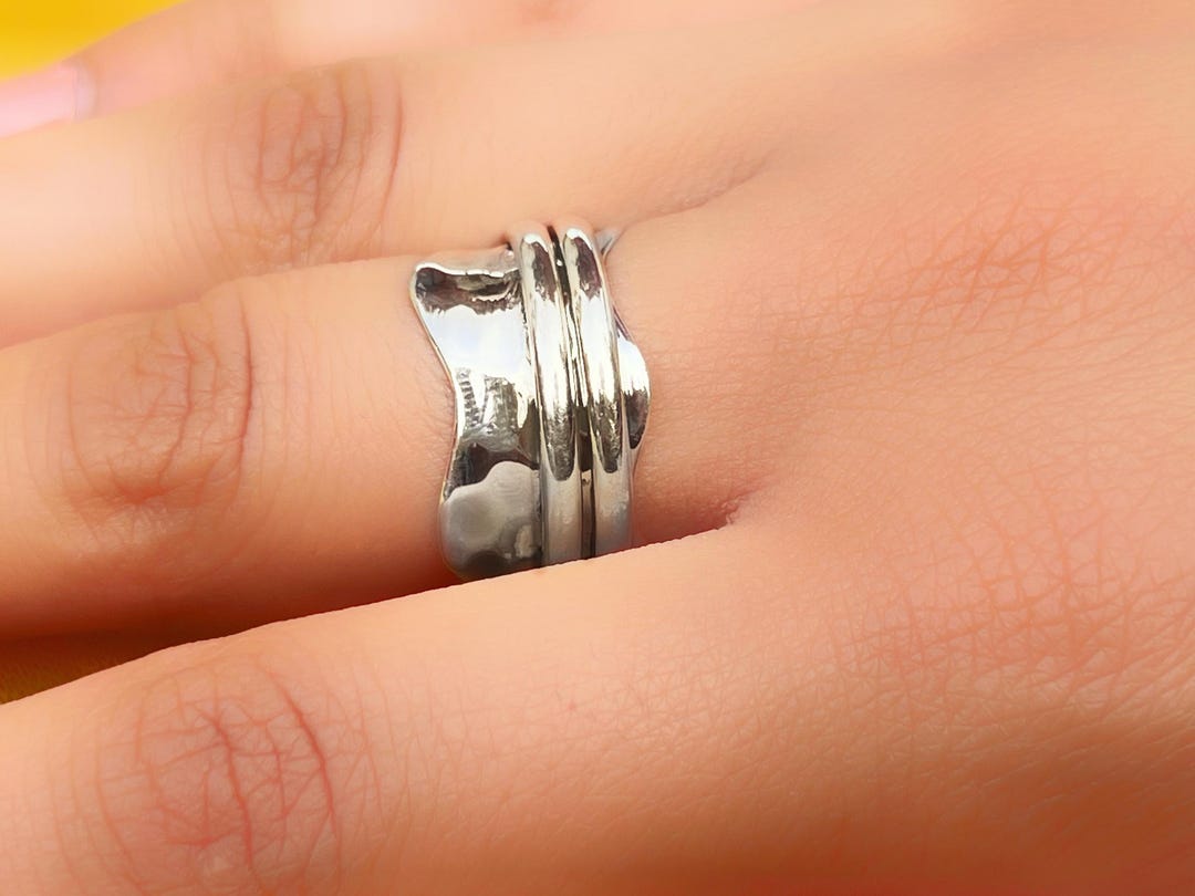 Hammered Sterling Silver Fidget Ring, Handmade Spinner Anxiety Ring - Etsy