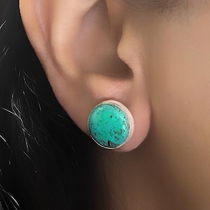 Sterling Silver Turquoise Earrings Women, 925 Silver Large Pearl Stud Teenage Girl Gifts, Moonstone, Amethyst, Labradorite, Lapis Lazuli