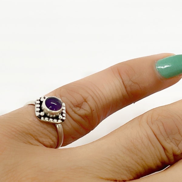 Amethyst Pinky Ring, February Birthday Teenage Girl Gifts, Adjustable Anxiety Ring, Thumb Ring, Cool Knuckle Ring, Birthstone Crystal Ring,