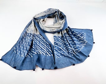 Handgemaakte indigo sjaal met blokprint, boho katoenen tie-dye sarong