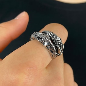Herren Oroboros Drachenklauenring, Unisex Verstellbarer Doppelring, Gothic Biker Schmuck für Männer, Vintage Silber Drachenklauenring, Wikingerring