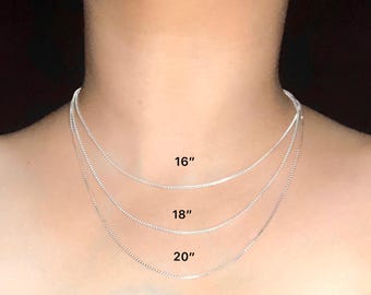 Sterling Silver Box Chain Necklace, Fine Indian Jewelry, 1.5mm