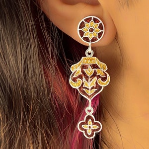 Boucle d&#39;oreille Meenakari en argent 925 pour femme, Boucle d&#39;oreille originale, Boucles d&#39;oreilles pendantes indiennes bohèmes, Boucle d&#39;oreille pendante en argent sterling, Bijoux tendance