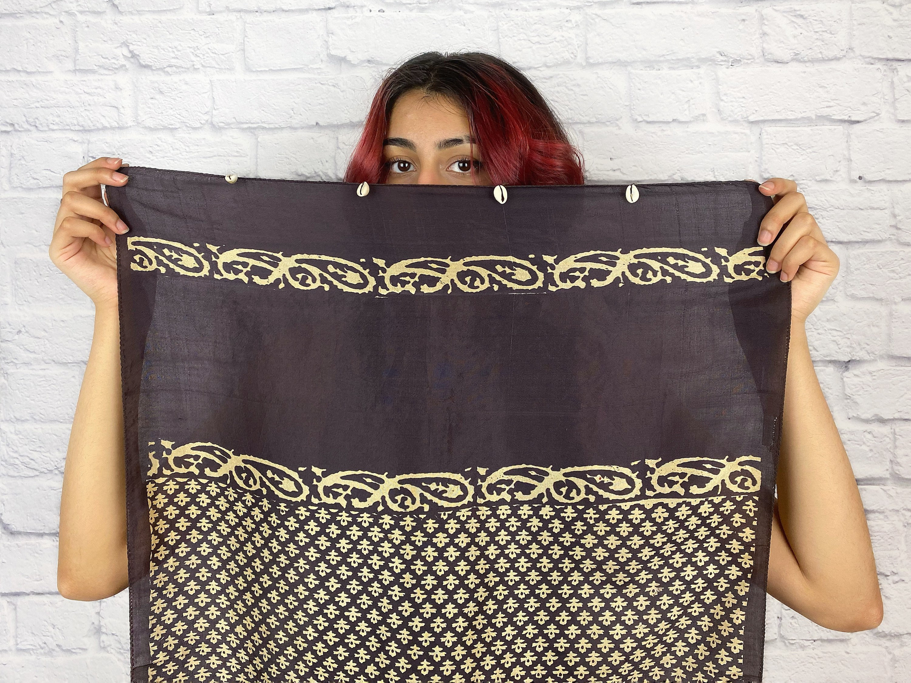 Hand Block Print Silk Scarf, Cowrie Shell Tassels, Boho Stole - Etsy
