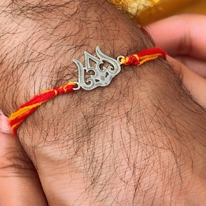 925 Sterling Silber Trishul Rakhi für Bruder, Rakshabandhan Geschenk, Thread Rakhi, Handmade Shiva Rakhi Bewandelt sich in Armband, inklusive Kordel