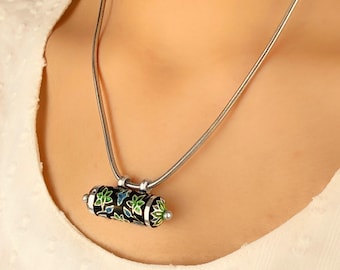 Vintage Sterling Silver Meenakari Necklace, Antique Indian Pendant