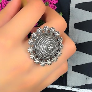 Handmade Sterling Silver ring, Adjustable Ring, Gift for Her, Statement ring, Cocktail Ring, Tribal Boho Ring, Indian Jewelry, Unique Ring