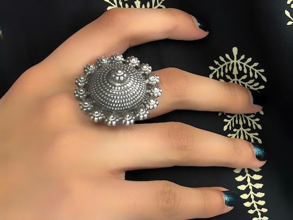 floral design 925 sterling solid silver fabulous craftsmanship vintage  design tribal adjustable ring band for women Rajasthan India SR333 | TRIBAL  ORNAMENTS