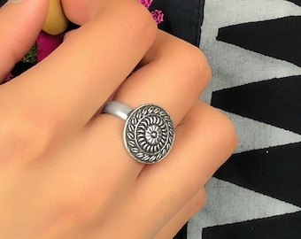 Anillo Mandala de Plata de Ley, Joyería Boho Floral Ajustable