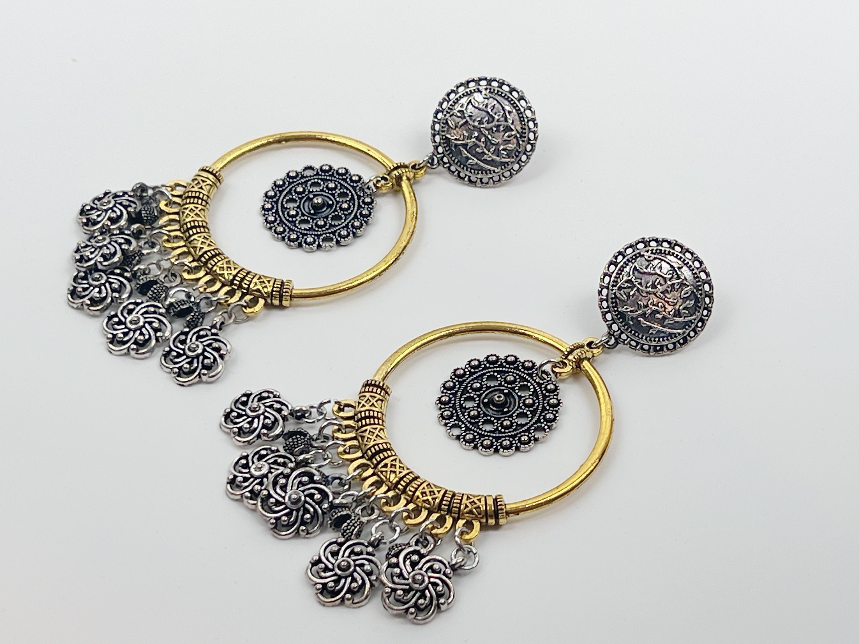 Set di gioielli placcati in argento ossidato: collana girocollo Bollywood, orecchini - Italia