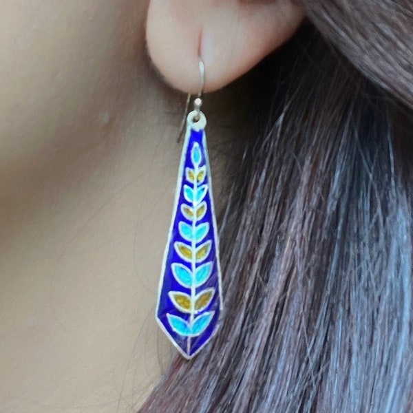 925 Silver Meenakari Enamel Earrings For Women, Quirky Earrings, Dainty Dangle Earrings, Indian Boho Paisley Earring, Cool Pakistani Jewelry