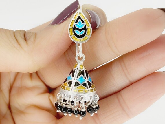 Silver meenakari earrings deals