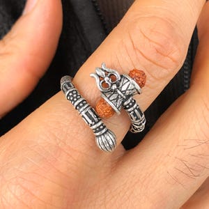 Sterling Silver Shiva Trident Unisex Ring, Handmade Rudraksh Ring For Men & Women, Trishul Damru Ring, Spiritual Jewelry, Yoga Jewelry